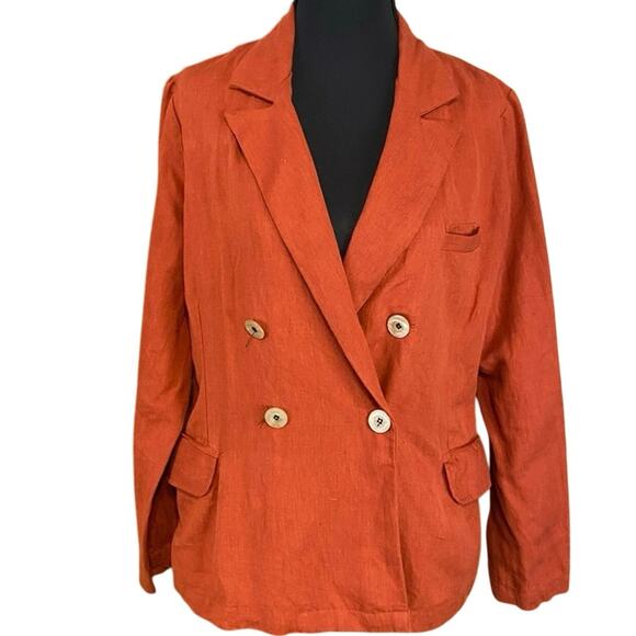 Free People linen blend Women's Double-Breasted Blazer jacket in Rust XS - Picture 1 of 9